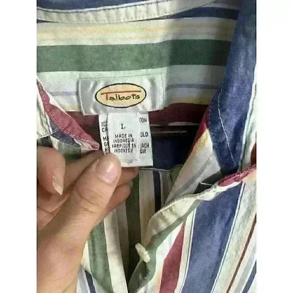 90s Striped Vintage Talbots Button Up Shirt Crop Top Sleeveless Tie Front Sz L - Picture 6 of 8